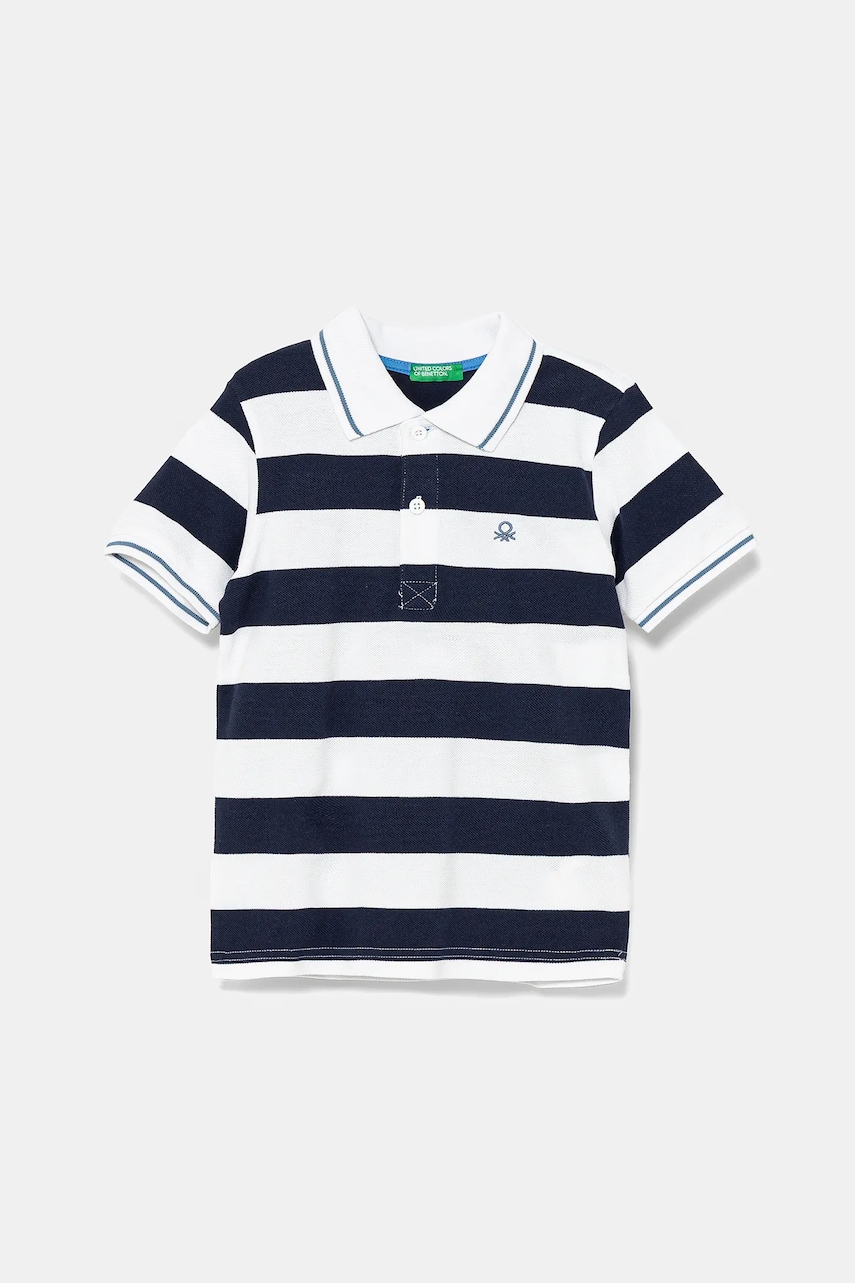 United Colors of Benetton tricouri polo din bumbac pentru copii culoarea bleumarin, cu imprimeu, 39QAG300V