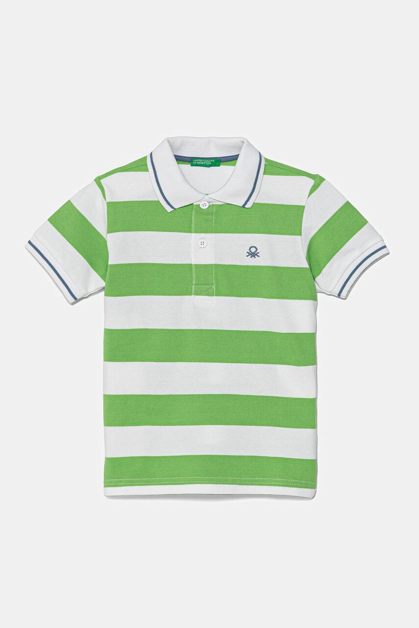 United Colors of Benetton tricouri polo din bumbac pentru copii culoarea verde, cu imprimeu, 39QAG300V