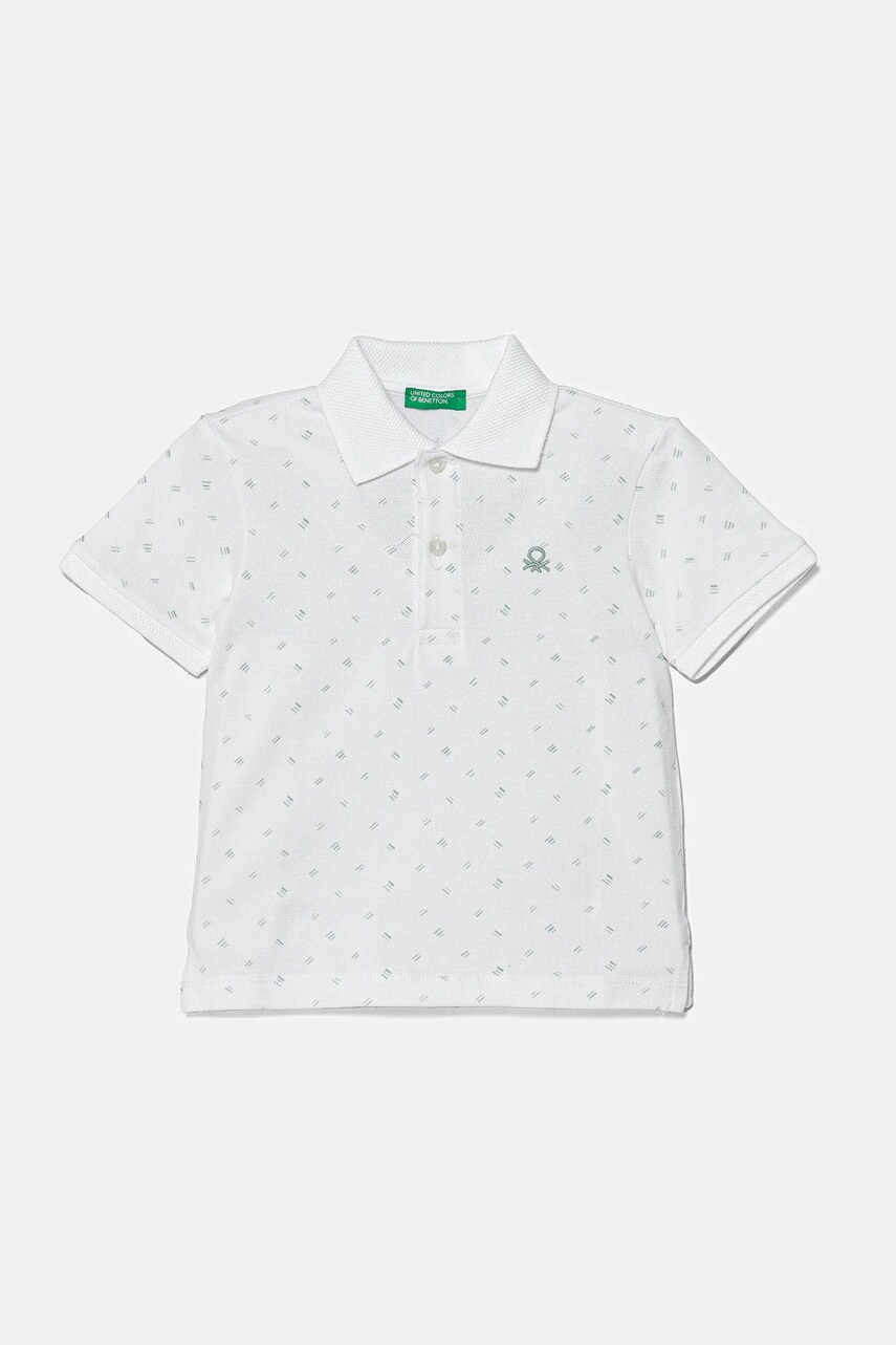 United Colors of Benetton tricouri polo din bumbac pentru copii culoarea alb, cu imprimeu, 3H35G300X