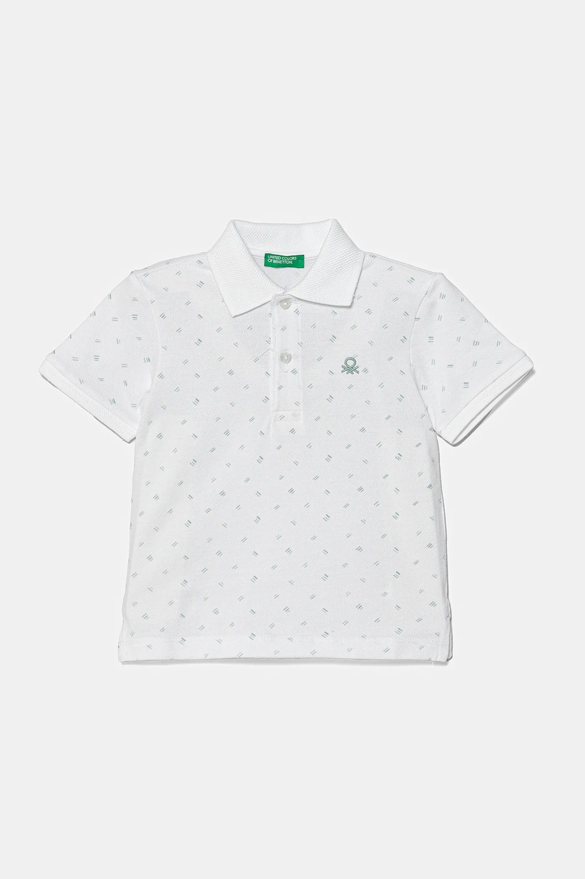 United Colors of Benetton tricouri polo din bumbac pentru copii culoarea alb, cu imprimeu, 3H35G300X