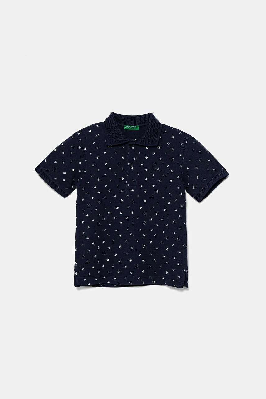 United Colors of Benetton tricouri polo din bumbac pentru copii culoarea bleumarin, cu imprimeu, 3H35G300X