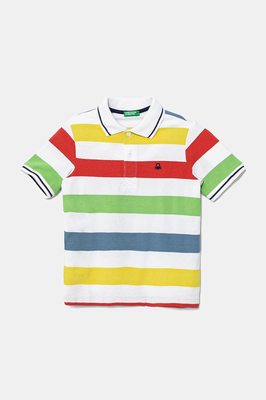 United Colors of Benetton tricouri polo din bumbac pentru copii culoarea alb, cu imprimeu, 39QAC301T