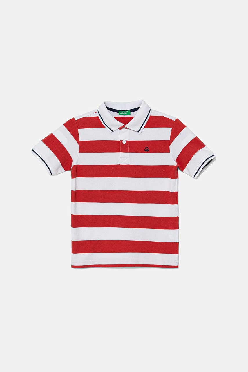 United Colors of Benetton tricouri polo din bumbac pentru copii culoarea rosu, cu imprimeu, 39QAC301T