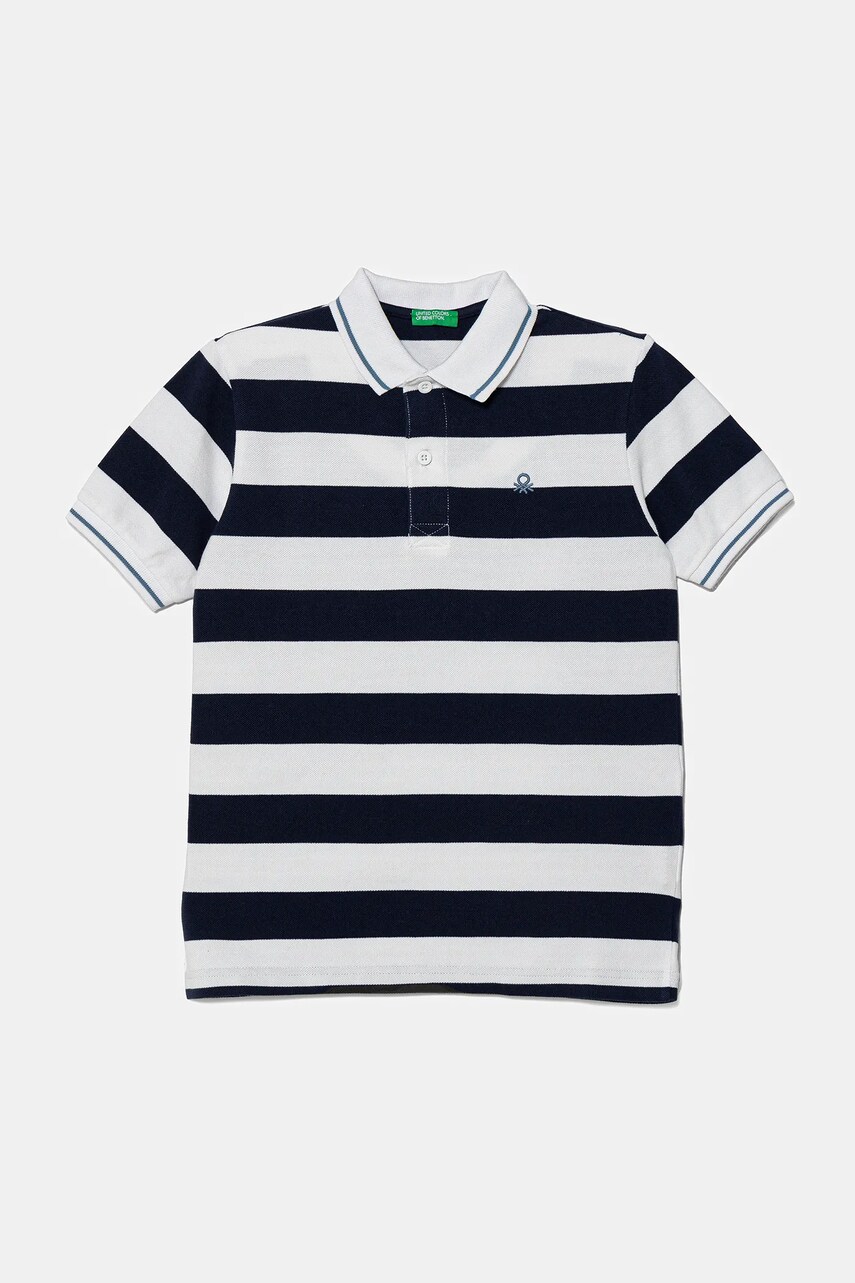United Colors of Benetton tricouri polo din bumbac pentru copii culoarea bleumarin, cu imprimeu, 39QAC301T