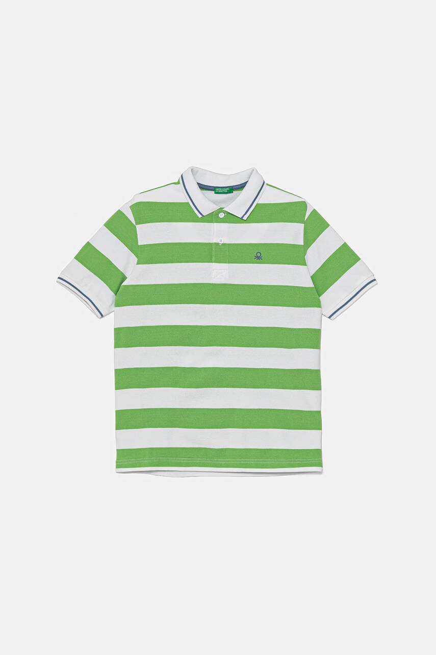 United Colors of Benetton tricouri polo din bumbac pentru copii culoarea verde, cu imprimeu, 39QAC301T