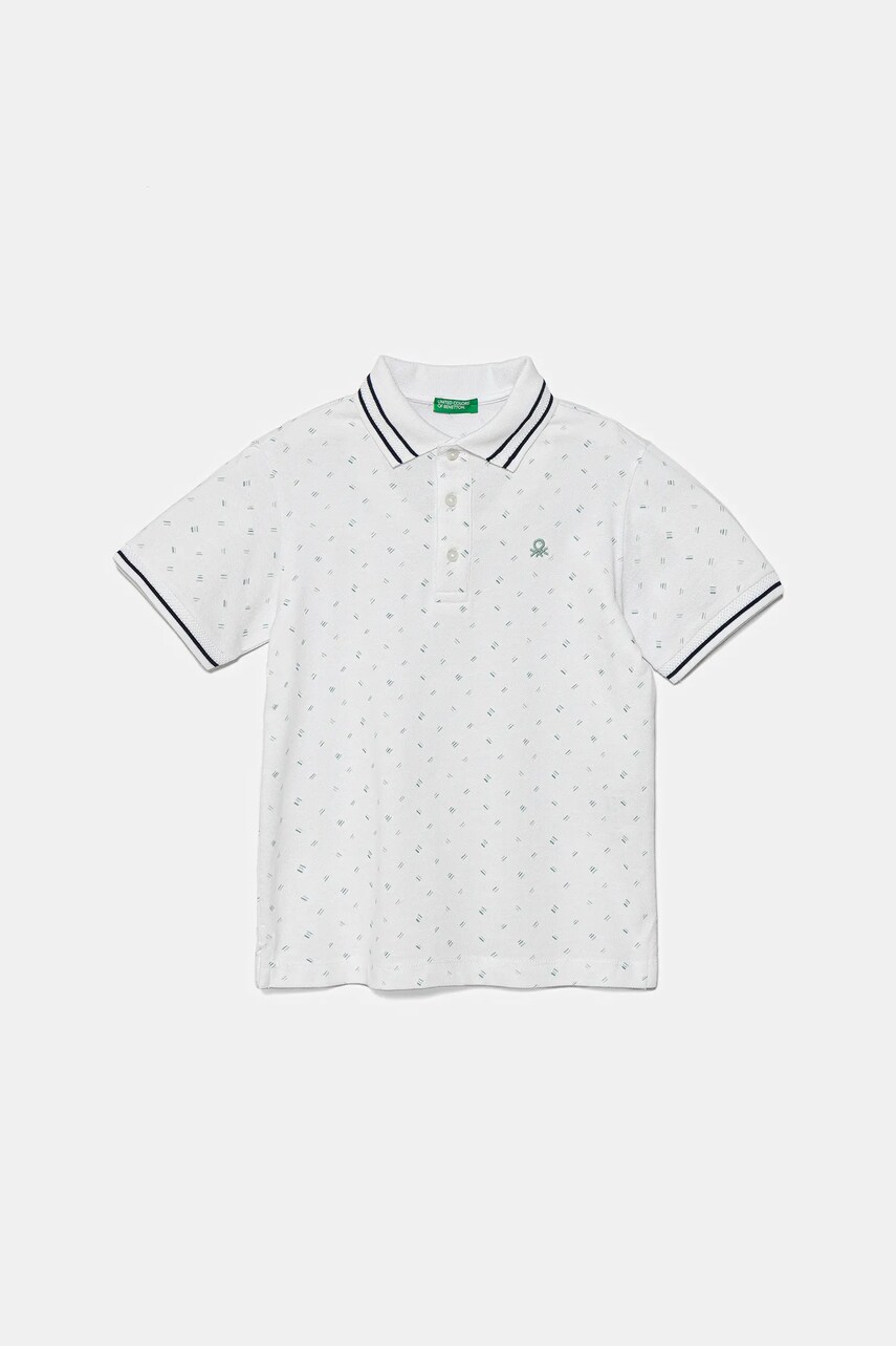 United Colors of Benetton tricouri polo din bumbac pentru copii culoarea alb, cu imprimeu, 3H35C301V