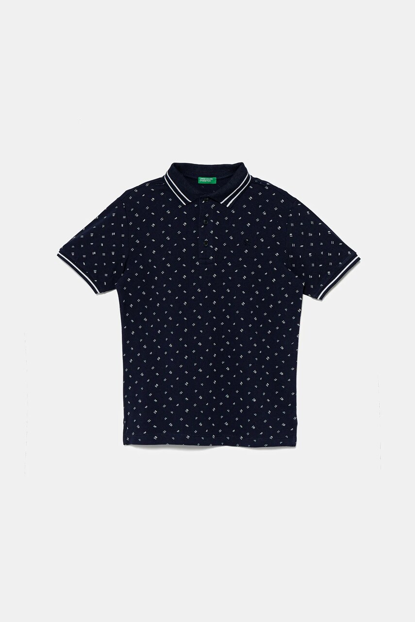 United Colors of Benetton tricouri polo din bumbac pentru copii culoarea bleumarin, cu imprimeu, 3H35C301V