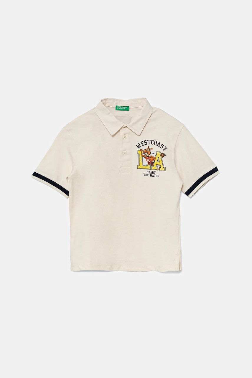 United Colors of Benetton tricouri polo din bumbac pentru copii culoarea bej, uni, 3BL0G300W