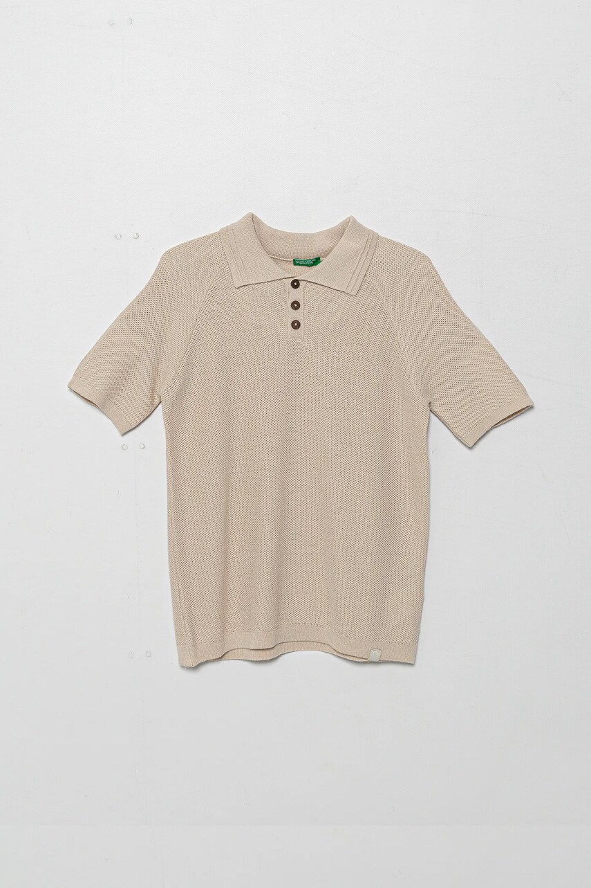 United Colors of Benetton polo din amestec de in pentru copii culoarea bej, neted, 104NC3005