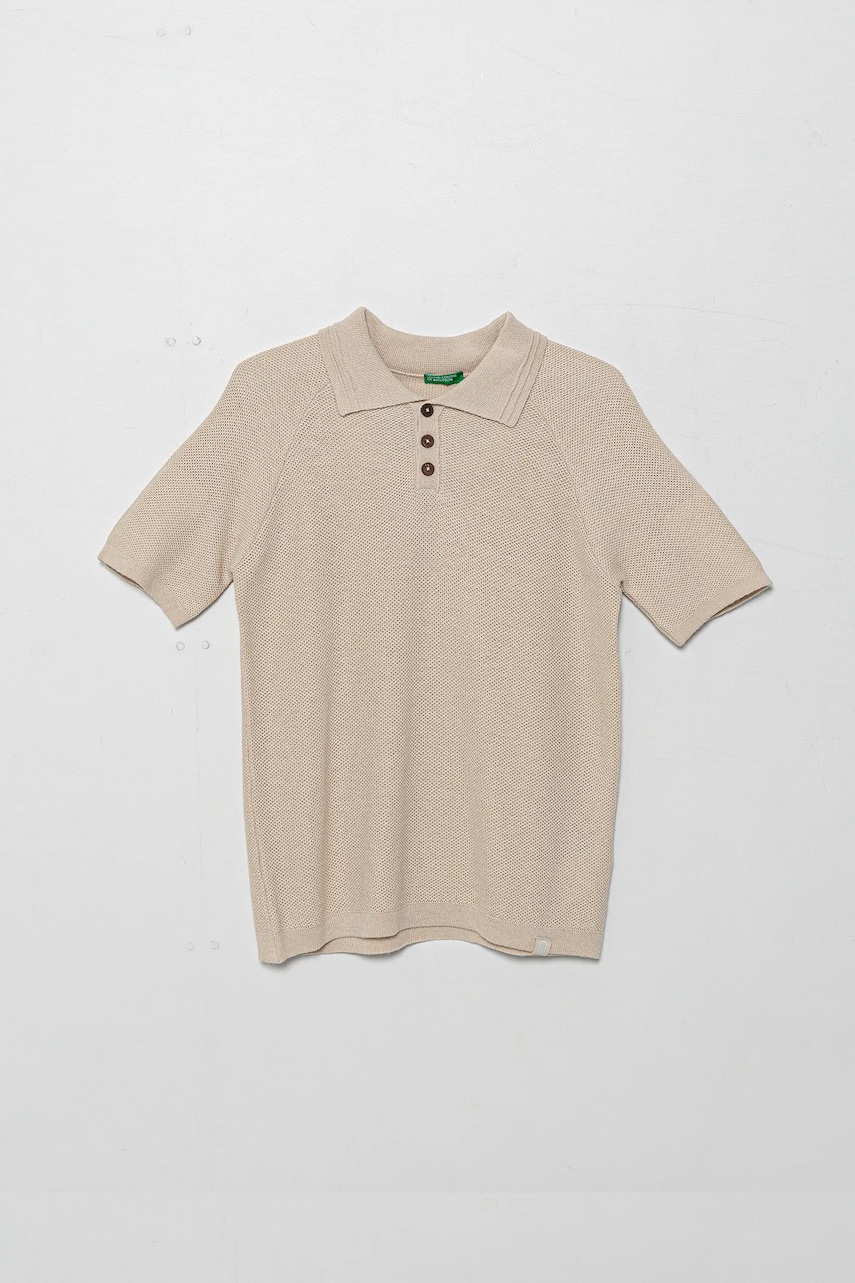 United Colors of Benetton polo din amestec de in pentru copii culoarea bej, neted, 104NC3005