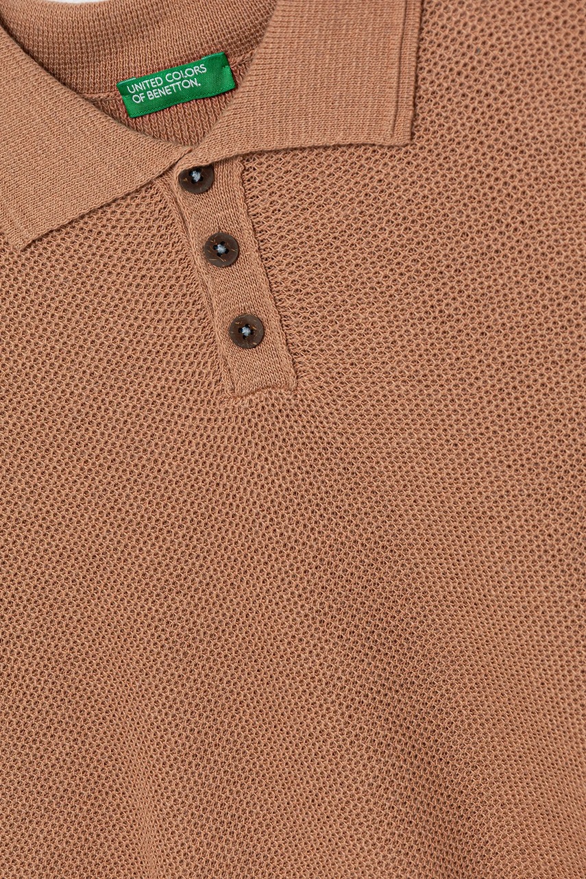 Παιδικό πόλο από λινό ύφασμα United Colors of Benetton φωτογραφία