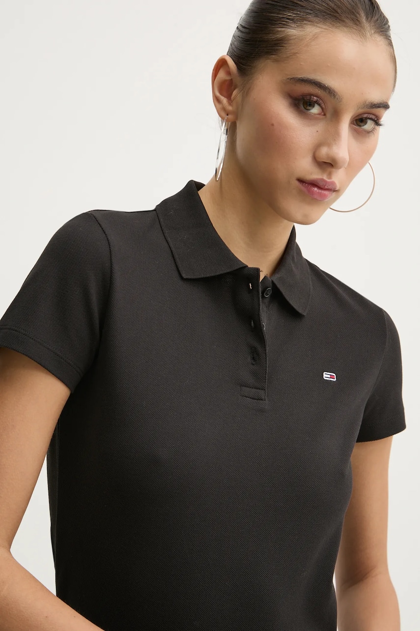 Tommy Jeans tricou polo femei, culoarea negru, DW0DW20160 Tommy Jeans tricou polo femei, culoarea negru, DW0DW20160