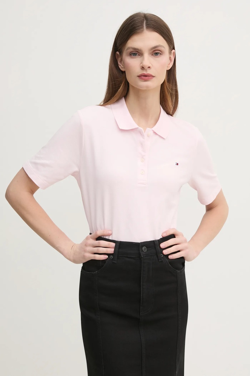 

Тениска с яка Tommy Hilfiger в тъмносиньо WW0WW43224, Розов