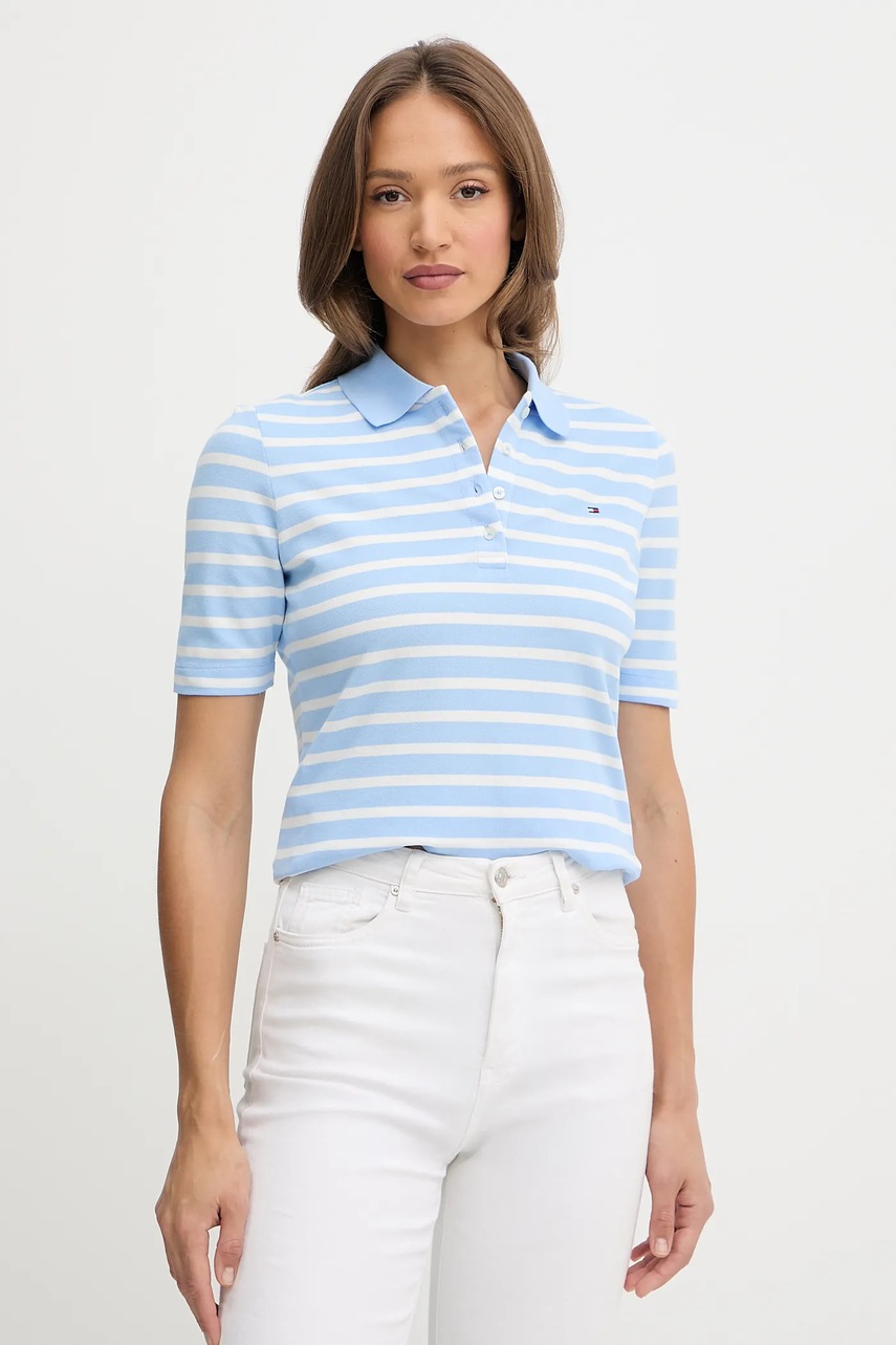

Тениска с яка Tommy Hilfiger дамска в тъмносиньо WW0WW43224, Син