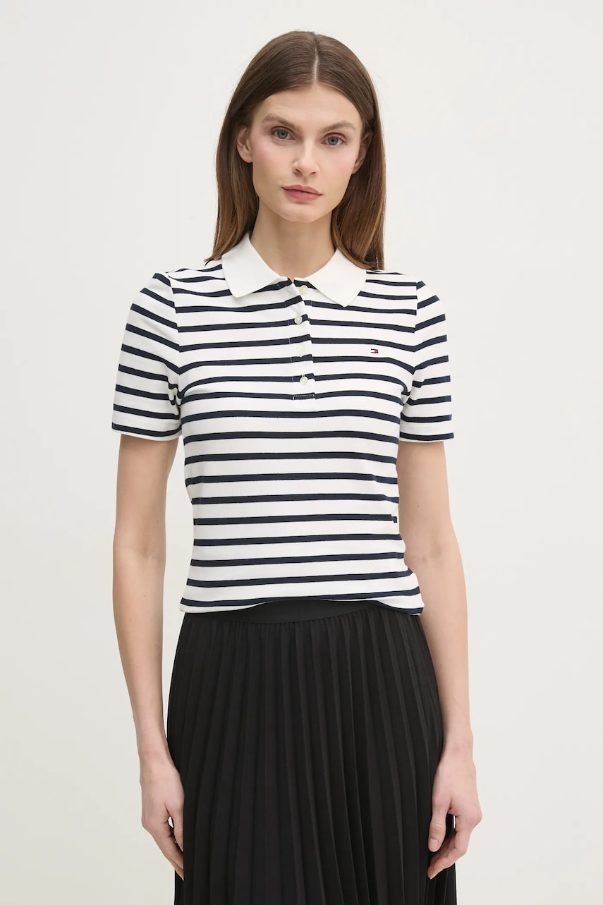 

Тениска с яка Tommy Hilfiger в синьо WW0WW43225, Бял