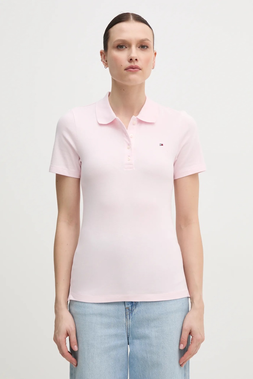 

Тениска с яка Tommy Hilfiger в синьо WW0WW43225, Розов