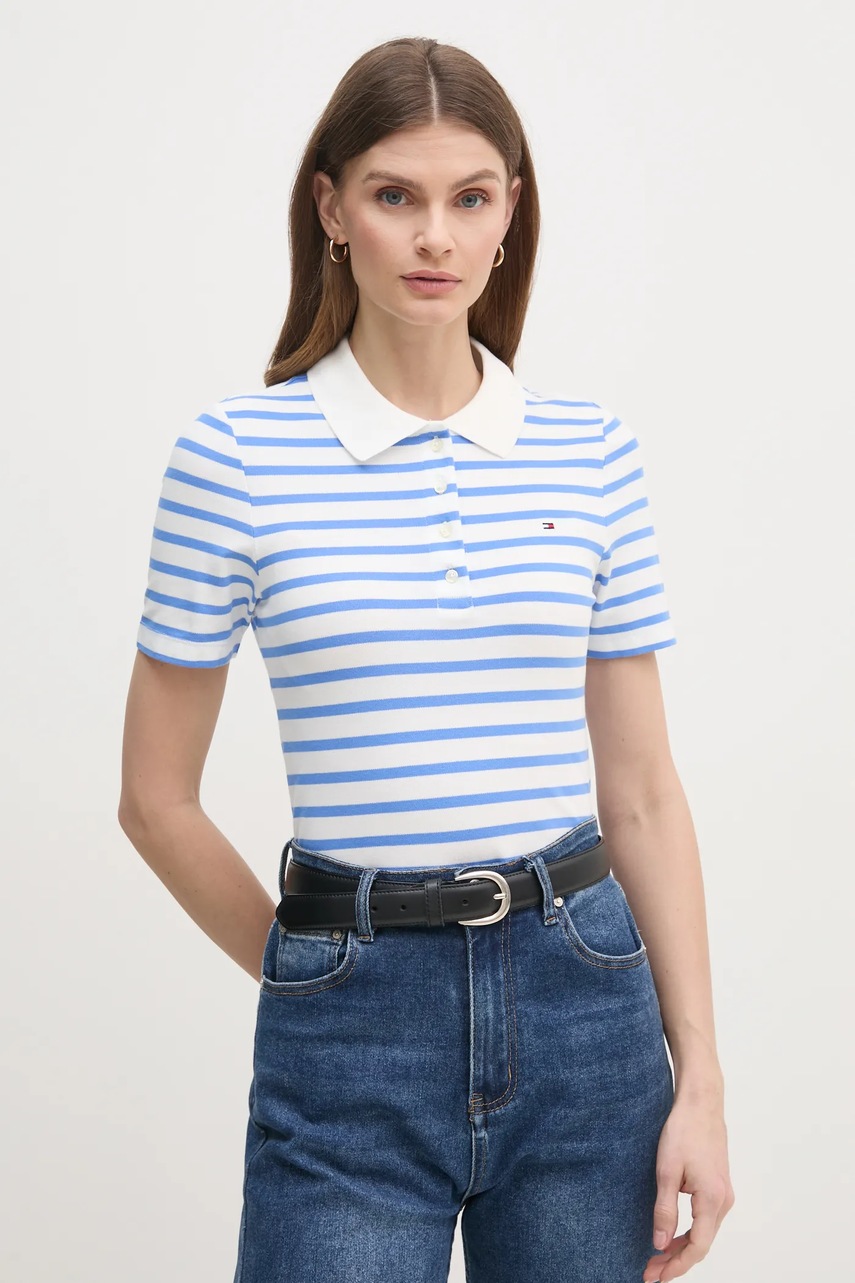 

Тениска с яка Tommy Hilfiger в синьо WW0WW43225, Син