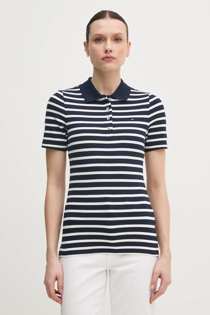 

Тениска с яка Tommy Hilfiger в синьо WW0WW43225, Тъмносин