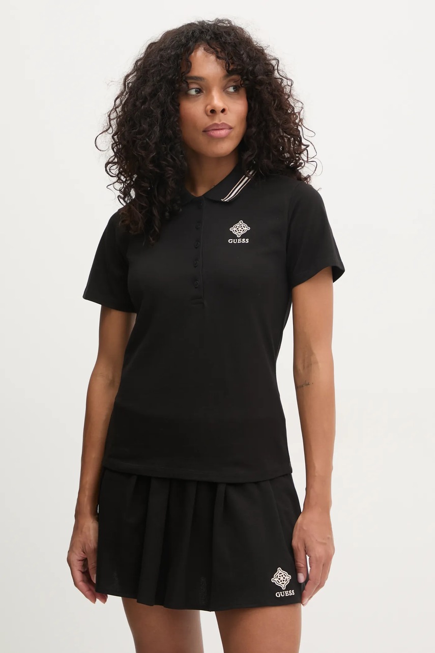 

Тениска с яка Guess SUZANNE в черно V5RP02 KCOK1, Черен