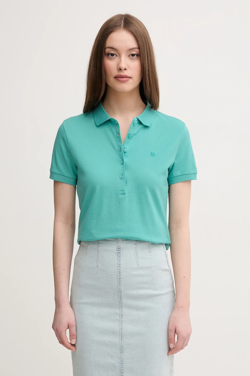 United Colors of Benetton tricou polo femei, culoarea turcoaz, 3TQJD300W United Colors of Benetton tricou polo femei, culoarea turcoaz, 3TQJD300W