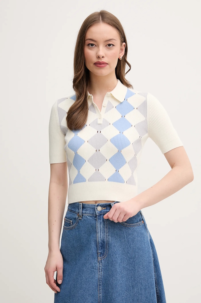 United Colors of Benetton tricou polo femei, culoarea bej, 124ME3019 United Colors of Benetton tricou polo femei, culoarea bej, 124ME3019