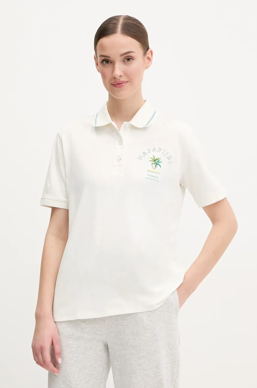 Napapijri tricou polo E-Fete femei, culoarea bej, NP0A4ILA2061