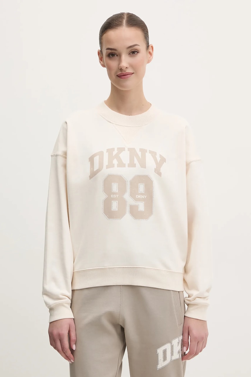 Dkny hanorac de bumbac femei, culoarea bej, cu imprimeu, DP5T1230 Dkny hanorac de bumbac femei, culoarea bej, cu imprimeu, DP5T1230