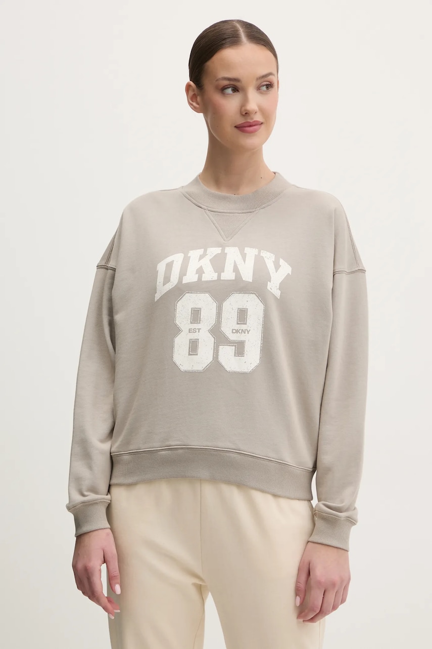 Dkny hanorac de bumbac femei, culoarea bej, cu imprimeu, DP5T1230 Dkny hanorac de bumbac femei, culoarea bej, cu imprimeu, DP5T1230