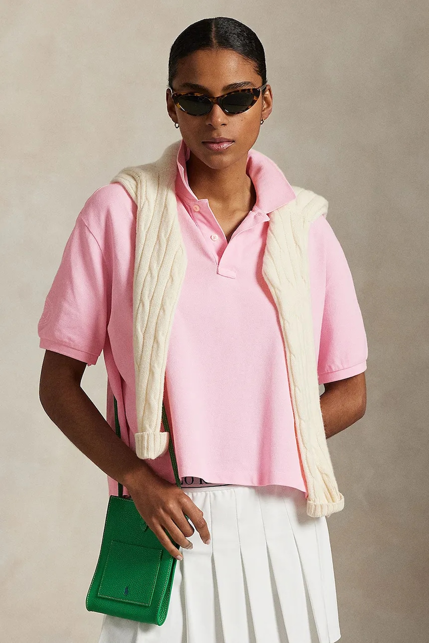 Levně Bavlněné polo tričko Polo Ralph Lauren dámské, růžová barva, 211970411