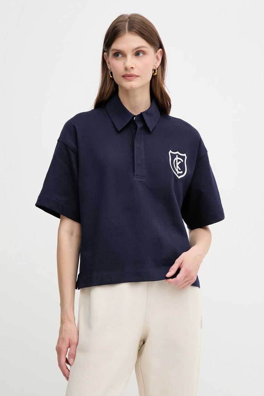 Levně Bavlněné polo tričko Calvin Klein Jeans dámské, tmavomodrá barva, LV047B209G