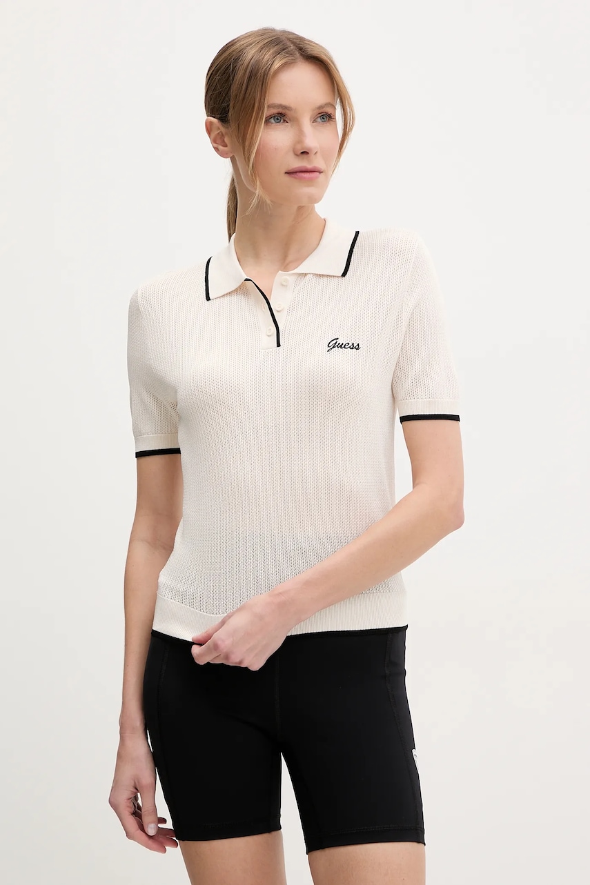 Levně Polo tričko Guess dámské, béžová barva, V5GP00 Z3D60