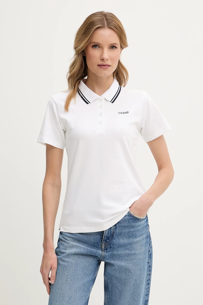 Levně Polo tričko Guess AMARYLLIS dámské, bílá barva, V5GP06 KCOK1