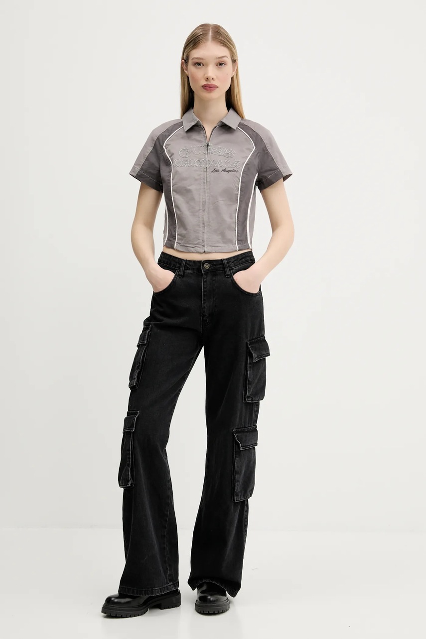 Рубашка Guess Originals цвет серый slim классический воротник W5GH0K WGB5B