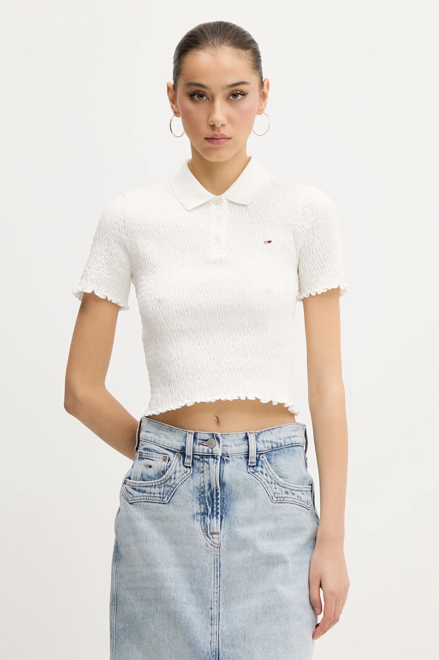 Tommy Jeans tricou polo culoarea alb, DW0DW20296