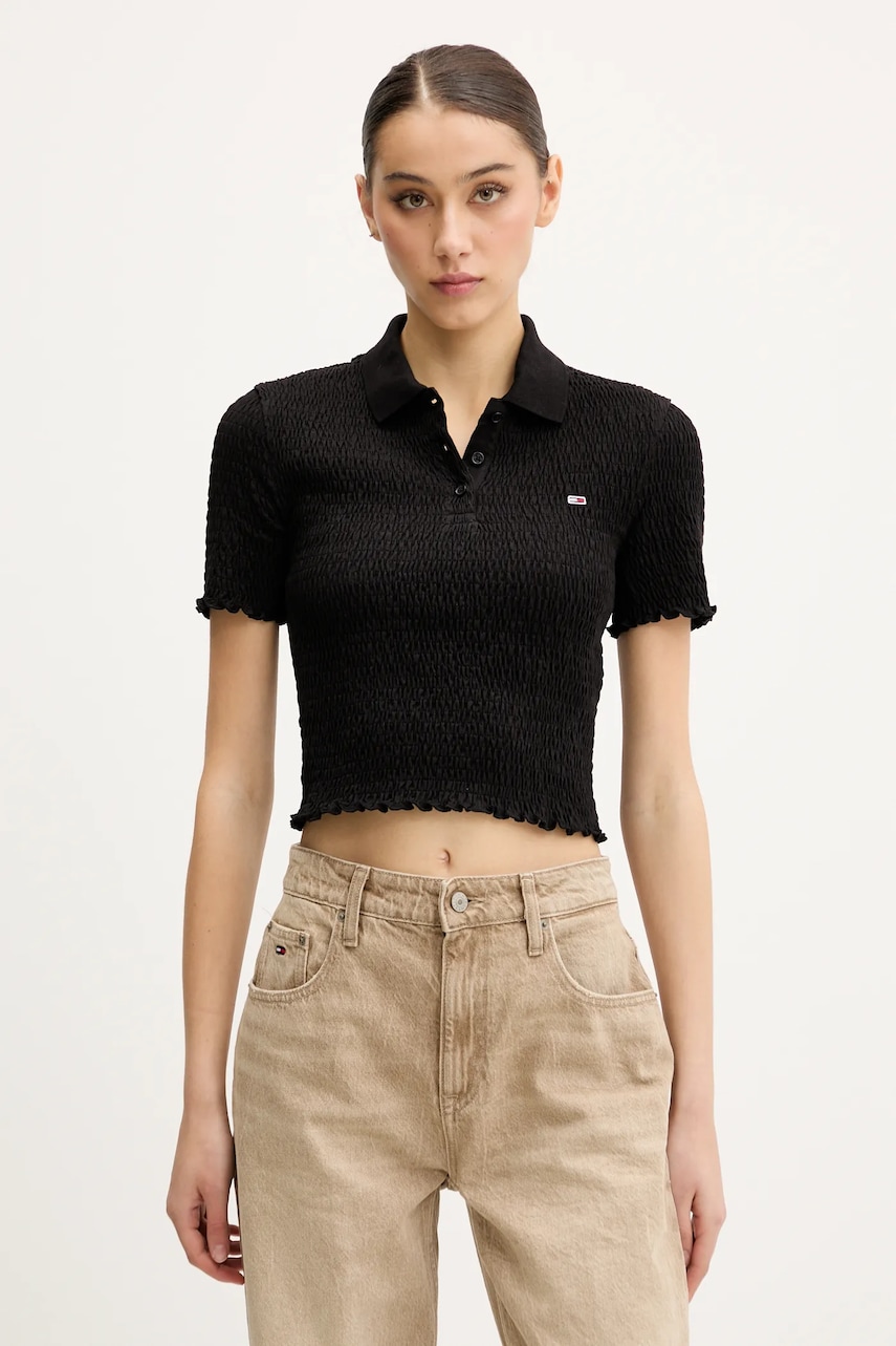 Tommy Jeans tricou polo culoarea negru, DW0DW20296
