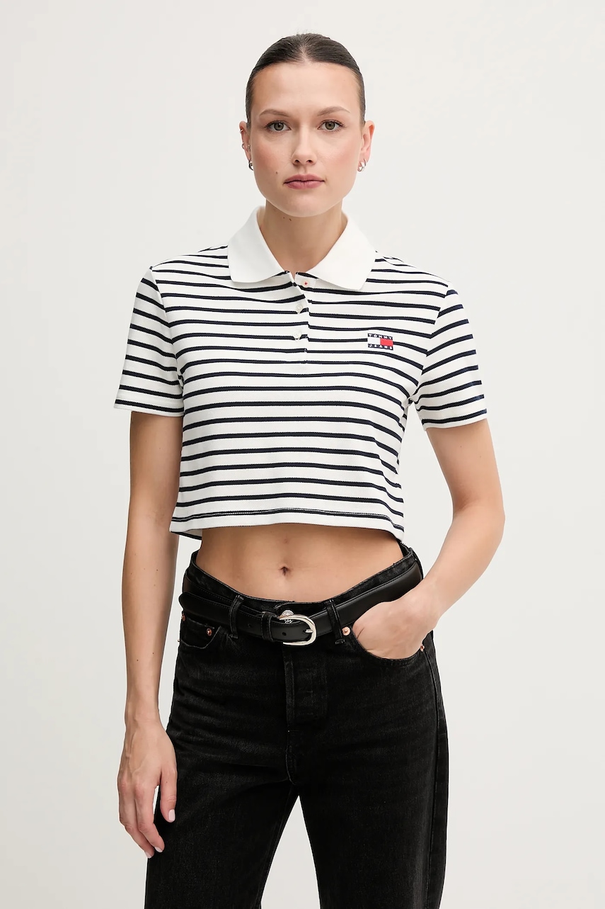 Tommy Jeans tricou polo culoarea alb, DW0DW21363