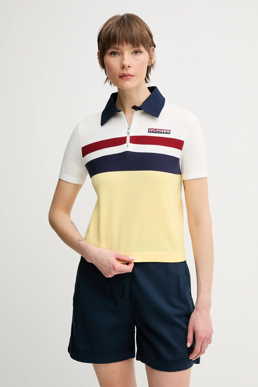 Levně Bavlněné polo tričko Tommy Hilfiger SAILING dámské, bílá barva, WW0WW45597
