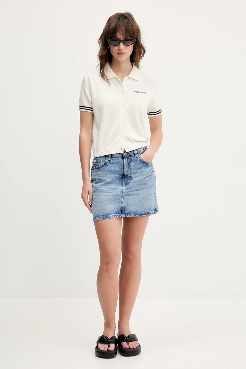Поло с примесью шерсти Guess Jeans женское цвет бежевый W5GR03 Z3HO2 Поло с примесью шерсти Guess Jeans женское цвет бежевый W5GR03 Z3HO2