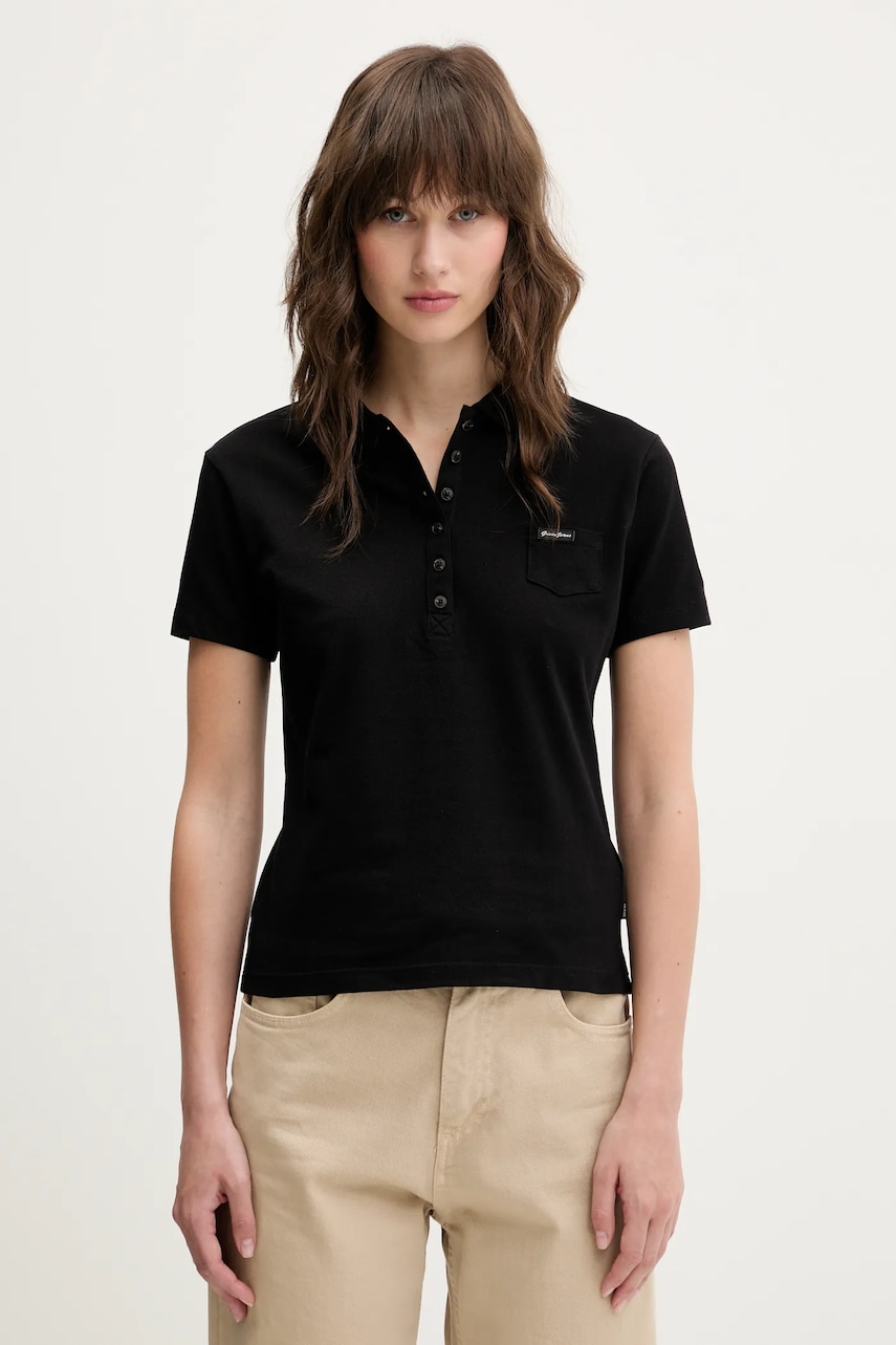 Levně Polo tričko Guess Jeans dámské, černá barva, W5GP73 KCYR1