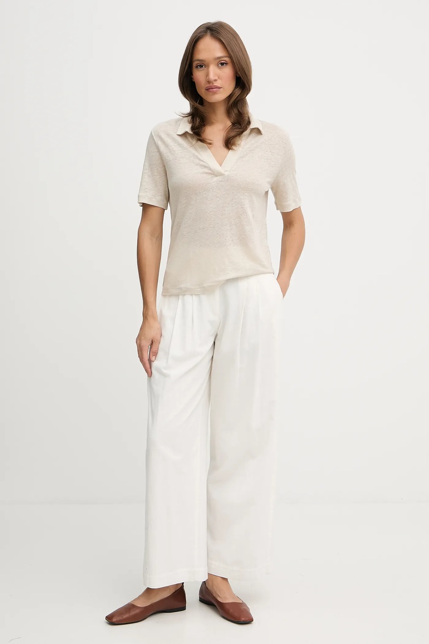 Льняное поло United Colors of Benetton цвет бежевый 37UJD300Y