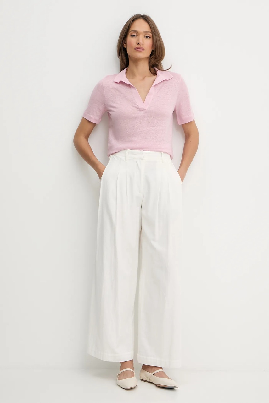 Льняное поло United Colors of Benetton цвет розовый 37UJD300Y