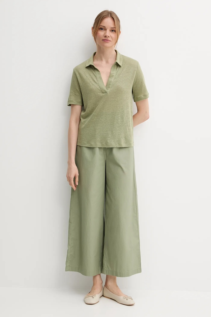 Льняное поло United Colors of Benetton цвет зелёный 37UJD300Y