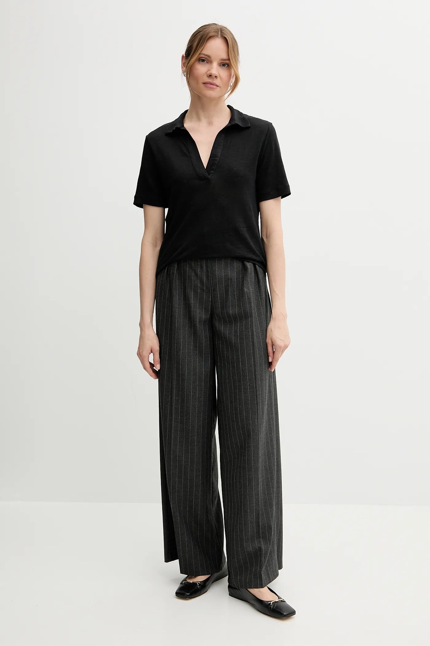 Льняное поло United Colors of Benetton цвет чёрный 37UJD300Y