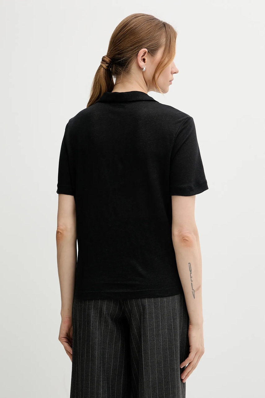 Λινό πόλο United Colors of Benetton χρώμα: μαύρο, 37UJD300Y φωτογραφία