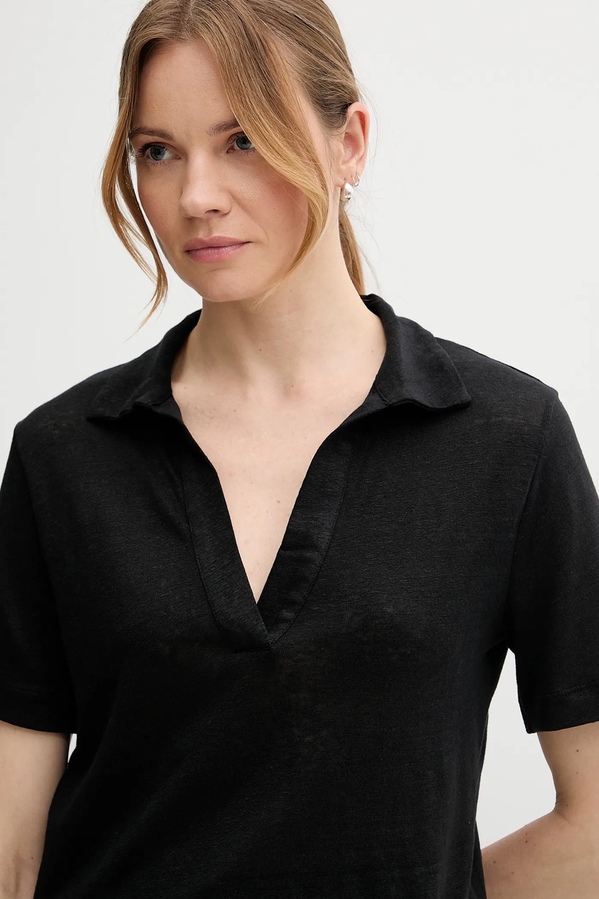 Λινό πόλο United Colors of Benetton χρώμα: μαύρο, 37UJD300Y φωτογραφία