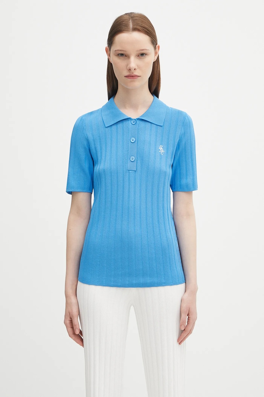 Polo tričko Sporty & Rich Src Ribbed Polo dámské, modrá barva, TO069620305BL24