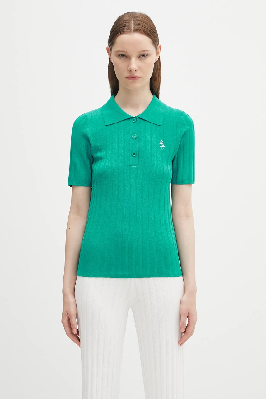 Polo tričko Sporty & Rich Src Ribbed Polo dámské, zelená barva, WS069620302GR37