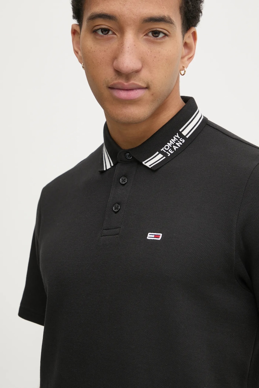 Tommy Jeans tricou polo barbati, culoarea negru, neted, DM0DM20225 Tommy Jeans tricou polo barbati, culoarea negru, neted, DM0DM20225