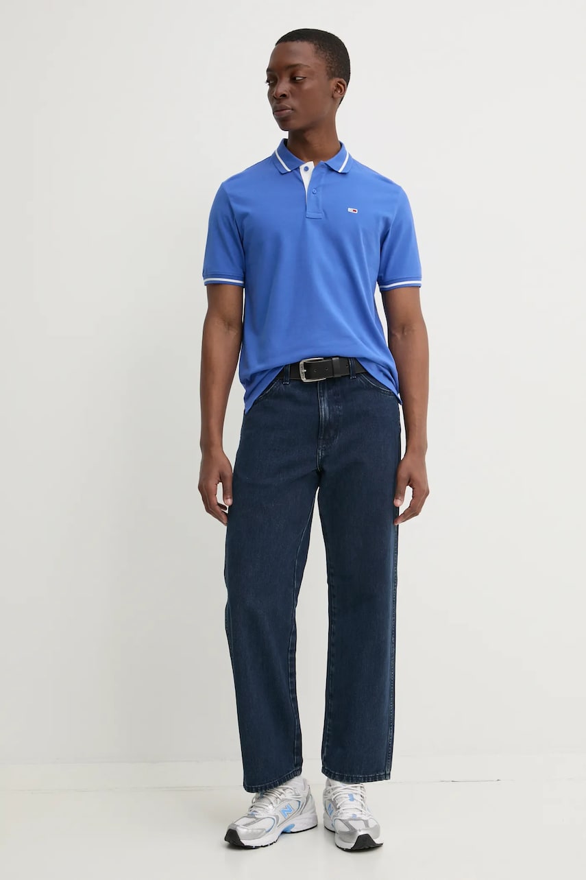 Хлопковое поло Tommy Jeans цвет фиолетовый однотонное DM0DM20745 Хлопковое поло Tommy Jeans цвет фиолетовый однотонное DM0DM20745