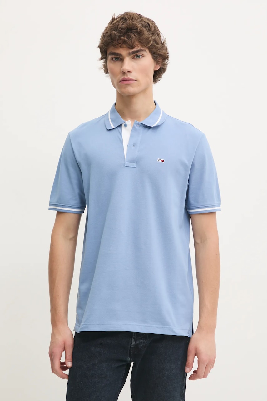 Levně Bavlněné polo tričko Tommy Jeans modrá barva, DM0DM20745